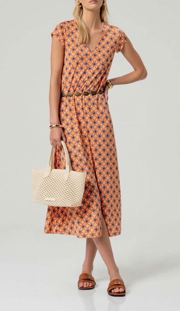 Vestito lungo con scollo a V e maniche corte Surkana