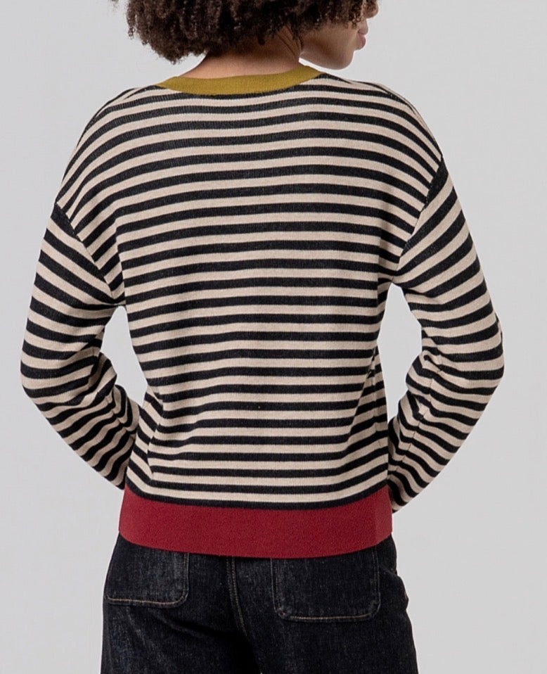 Cardigan scollo a V a righe Surkana