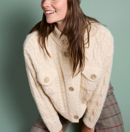 Cardigan a maglia grossa con texture aranese Panna SURKANA