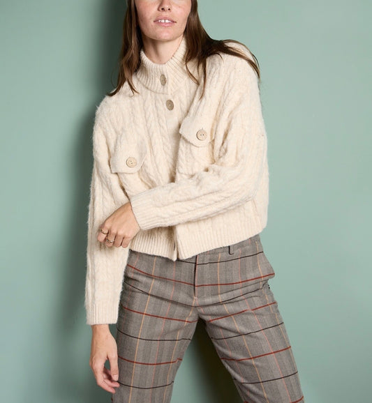 Cardigan a maglia grossa con texture aranese Panna SURKANA