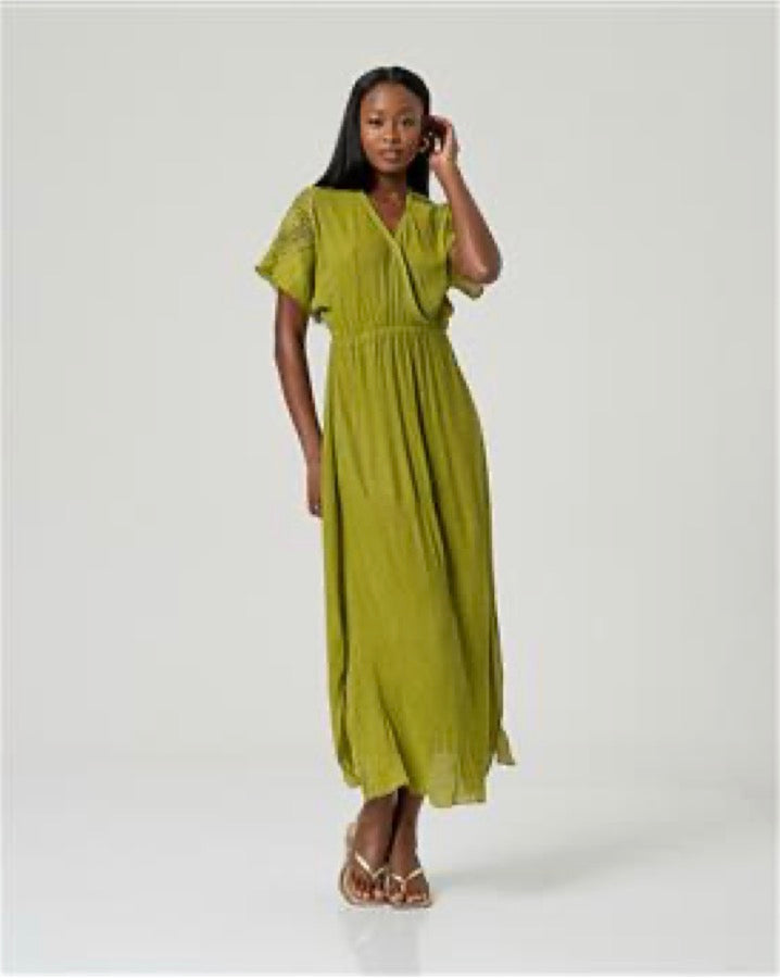 Vestito lungo con scollo incrociato - Verde