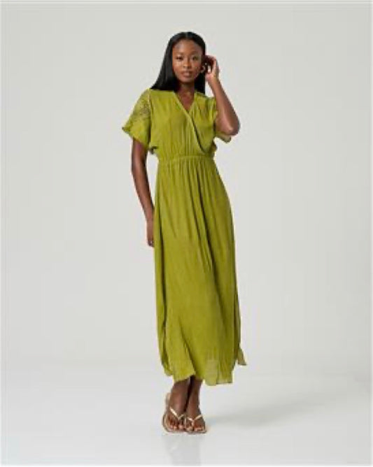 Vestito lungo con scollo incrociato - Verde