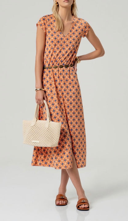 Vestito lungo con scollo a V e maniche corte Surkana