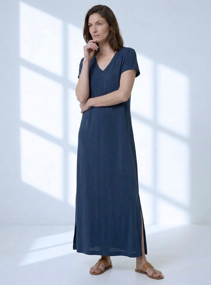 Vestito lungo con spacco e scollo a V Surkana