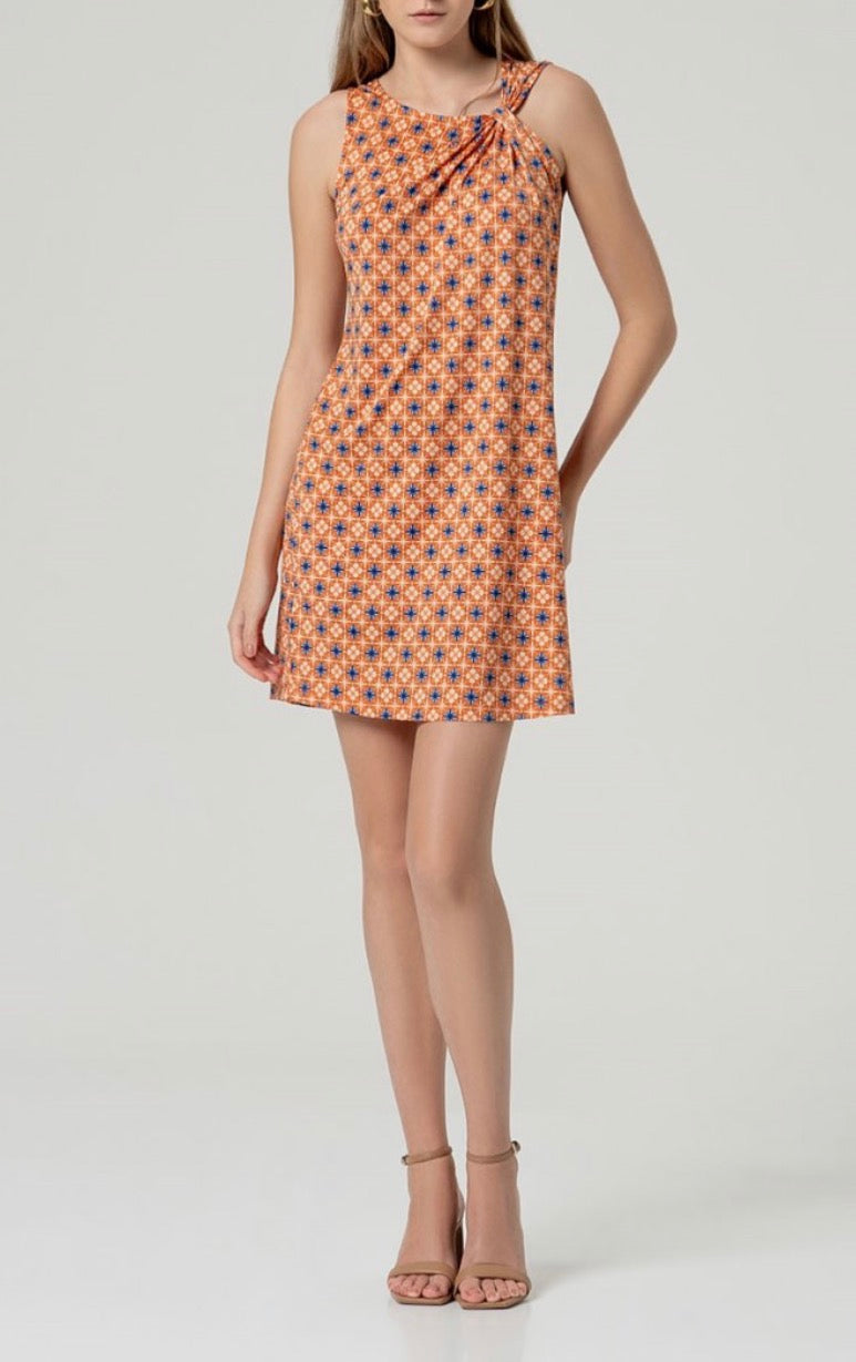 Vestito a spalline con drappeggio sulla spalla .