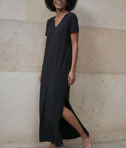 Vestito lungo con spacco e scollo a V Surkana
