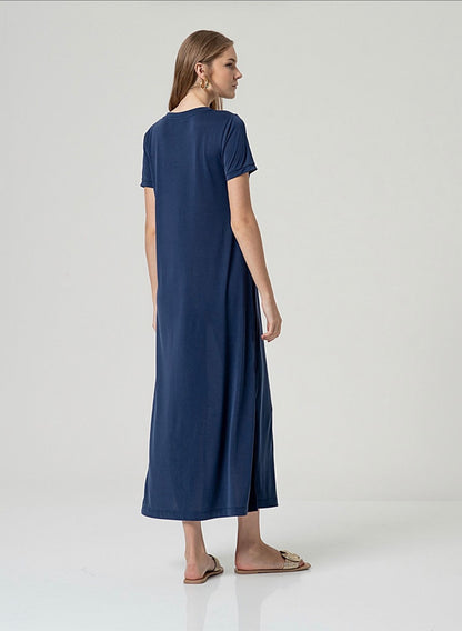 Vestito lungo con spacco e scollo a V Surkana