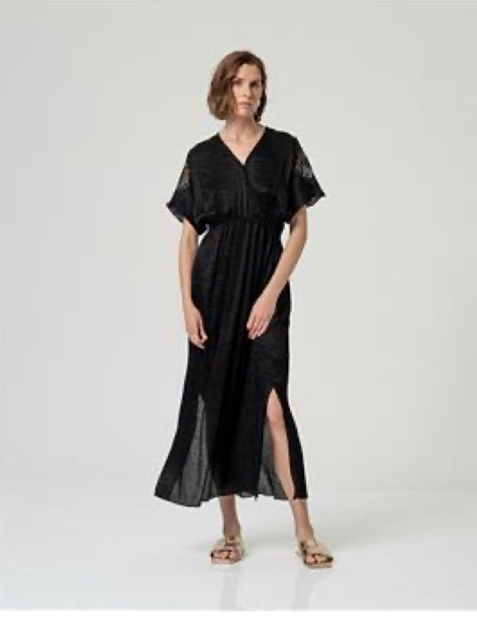 Vestito lungo con scollo incrociato - Nero