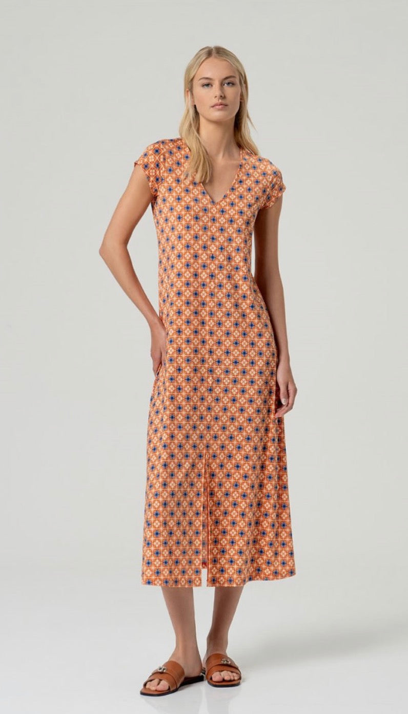 Vestito lungo con scollo a V e maniche corte Surkana