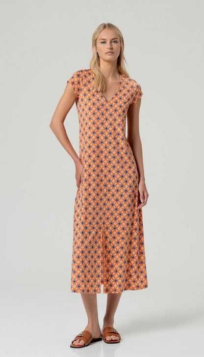 Vestito lungo con scollo a V e maniche corte Surkana