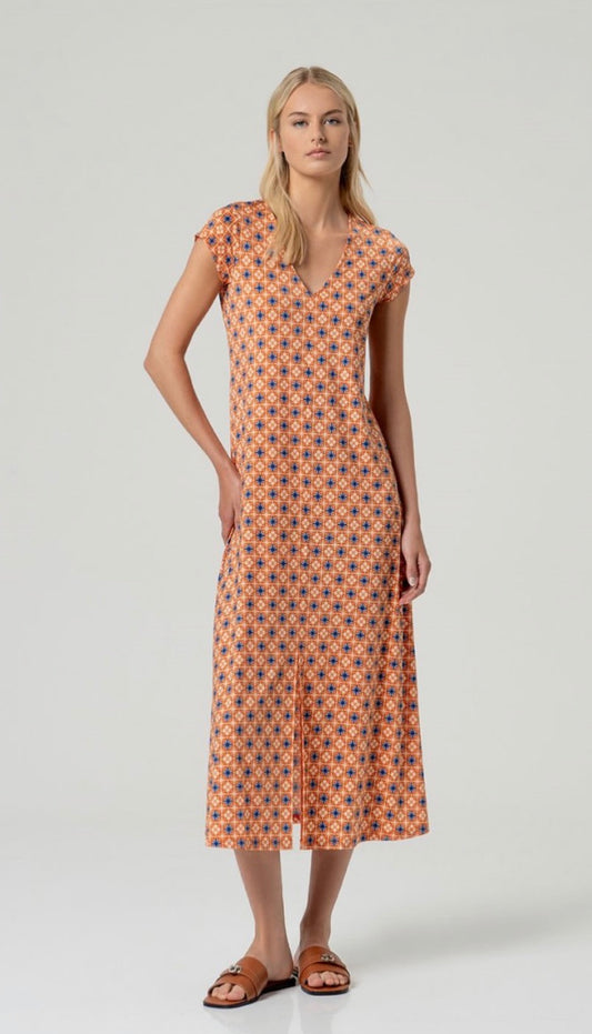 Vestito lungo con scollo a V e maniche corte Surkana