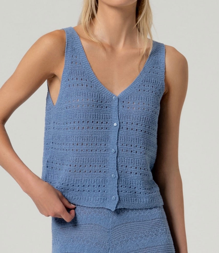 Gilet con scollo a V e bottoni - Blu polvere