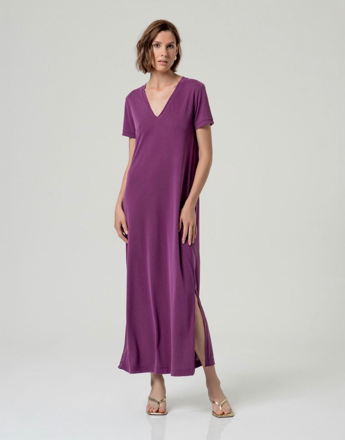 Vestito lungo con spacco e scollo a V Surkana