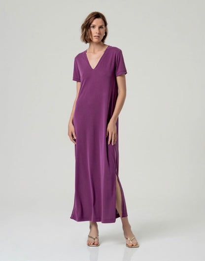 Vestito lungo con spacco e scollo a V Surkana