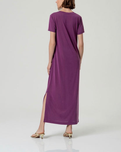 Vestito lungo con spacco e scollo a V Surkana