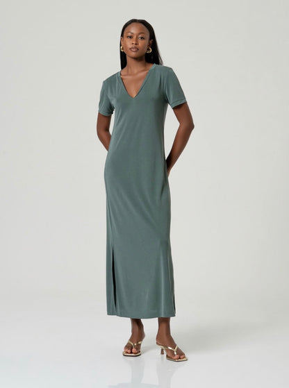 Vestito lungo con spacco e scollo a V Surkana