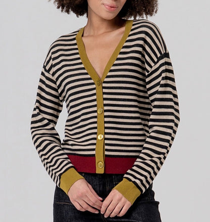 Cardigan scollo a V a righe Surkana